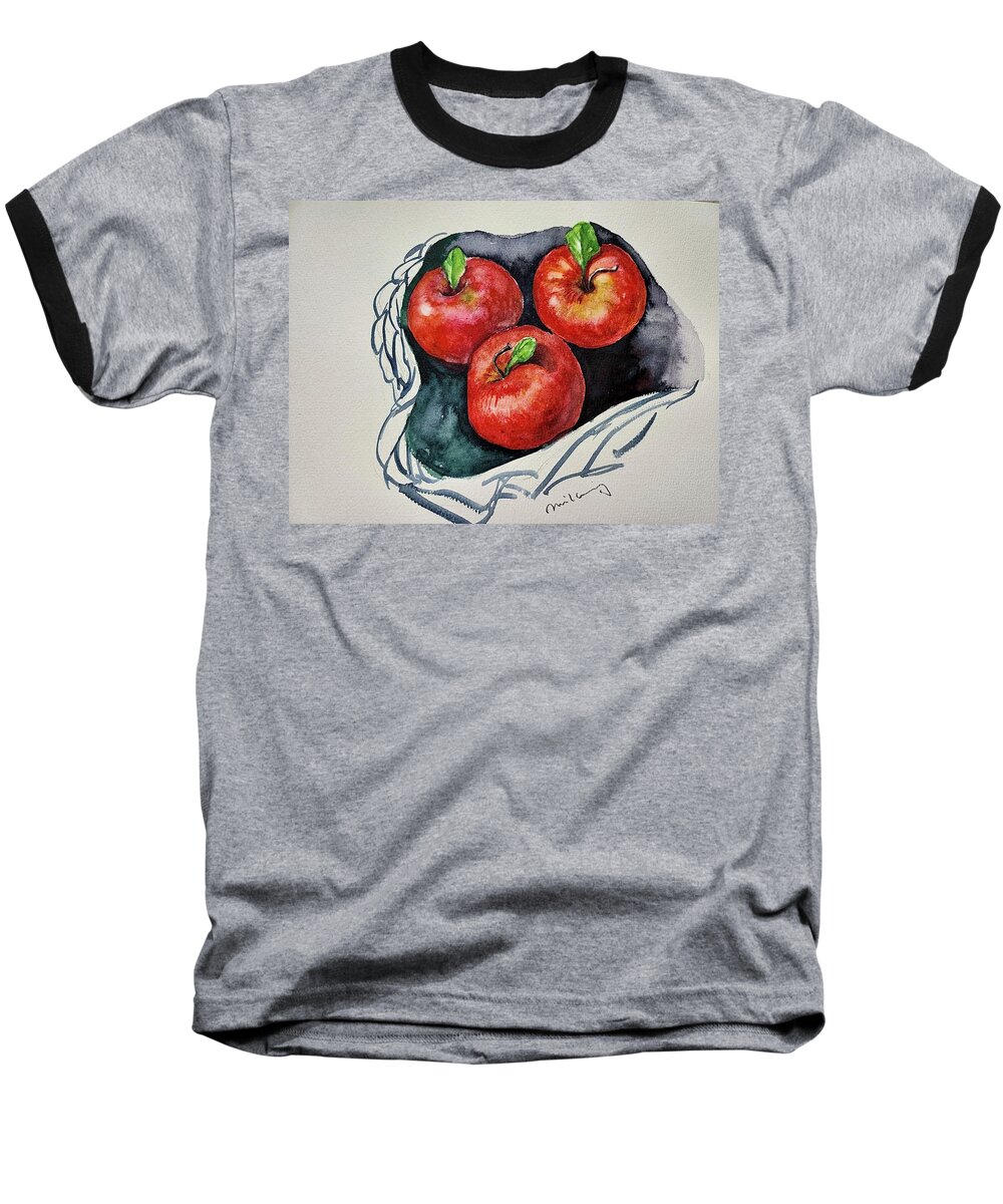  Baseball T-Shirt featuring the painting Red Apples by Mikyong Rodgers