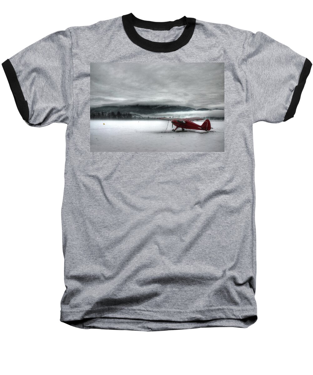 Cloud Baseball T-Shirt featuring the photograph Red Plane in a Monochrome World by Wayne King