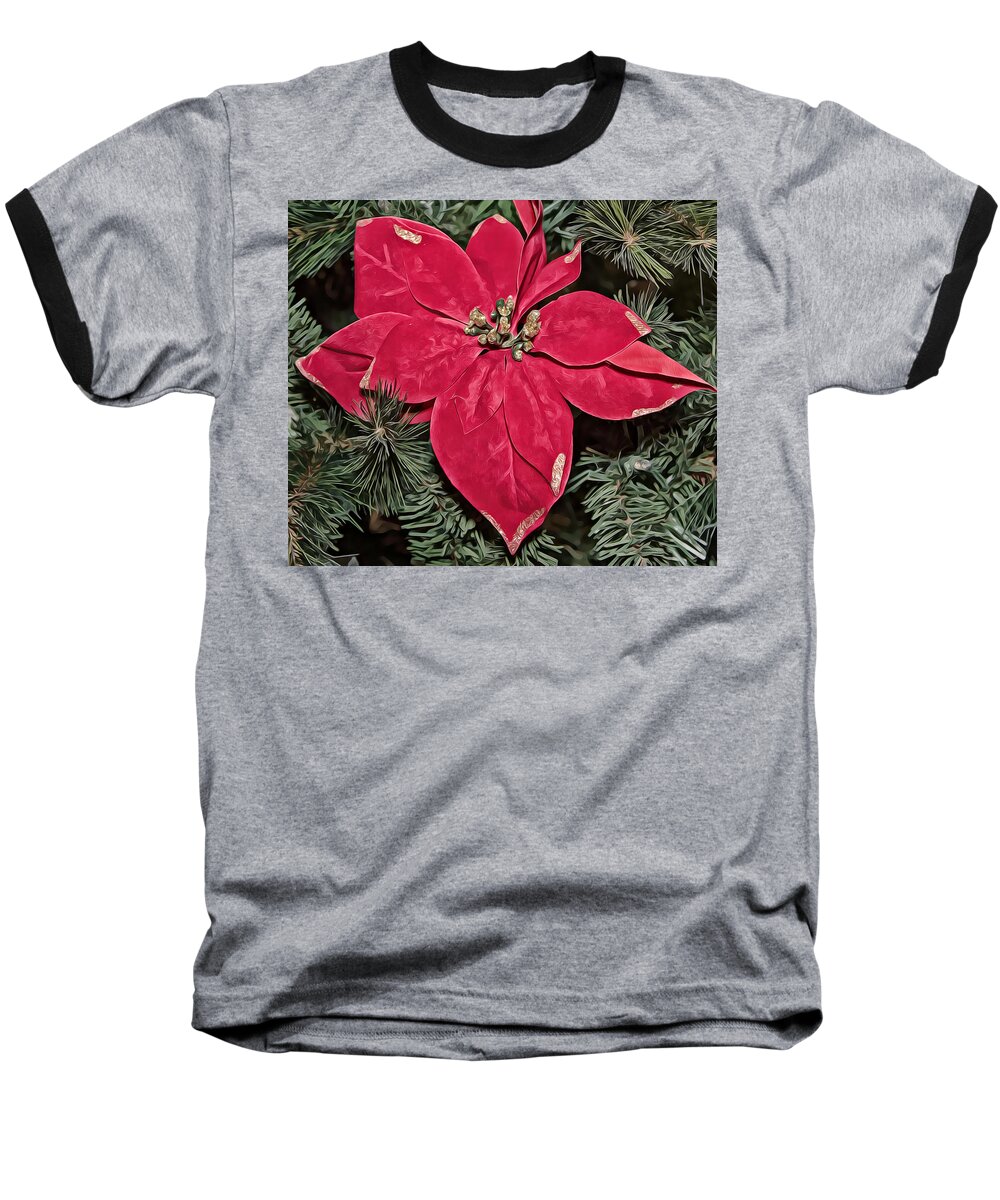 Poinsettia Baseball T-Shirt featuring the photograph Red Poinsettia Graphic by Alison Frank