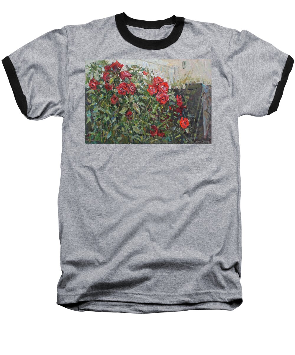 Roses Baseball T-Shirt featuring the painting Red roses by Juliya Zhukova