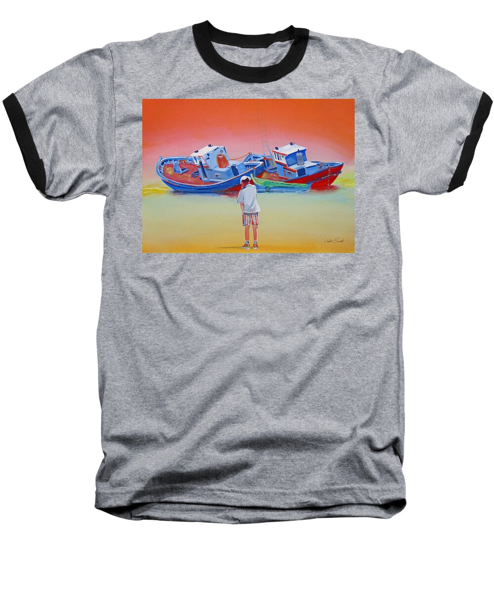 Abandoned Fishing Boats Baseball T-Shirt featuring the painting Respect by Charles Stuart