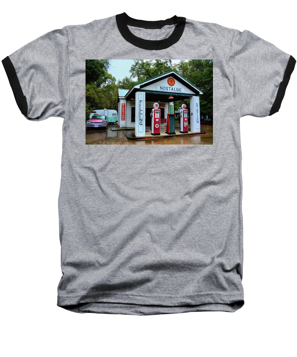 Retro Filling Station Baseball T-Shirt featuring the photograph Retro Filling Station by Ben Prepelka