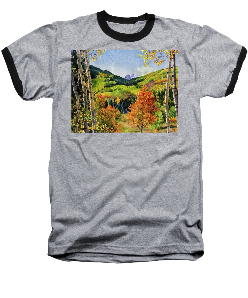 Fall Leaves Painting Baseball T-Shirt featuring the painting Rocky Mountain Paradise by Anne Gifford
