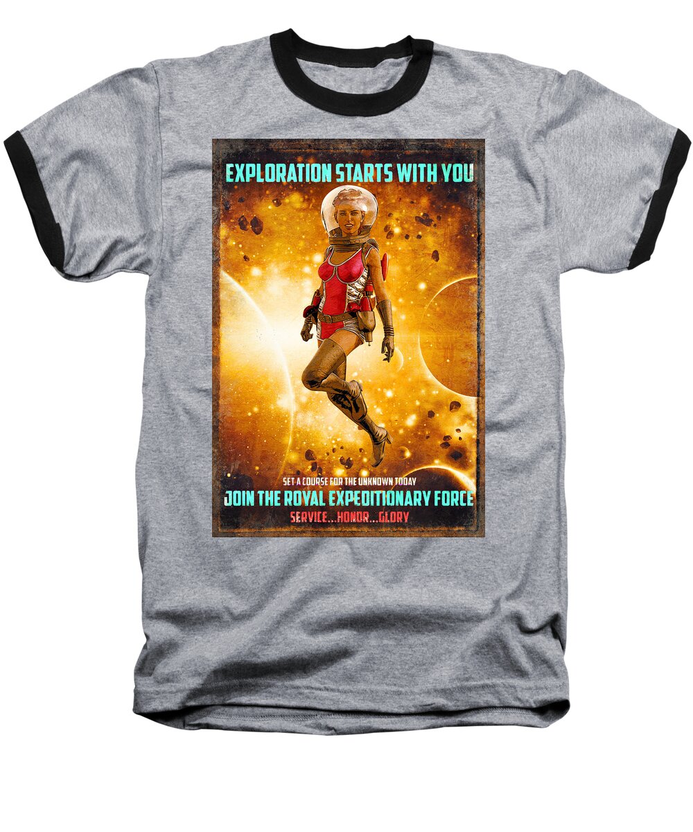 Science Fiction Baseball T-Shirt featuring the digital art Royal Expeditionary Force by Robert Hazelton