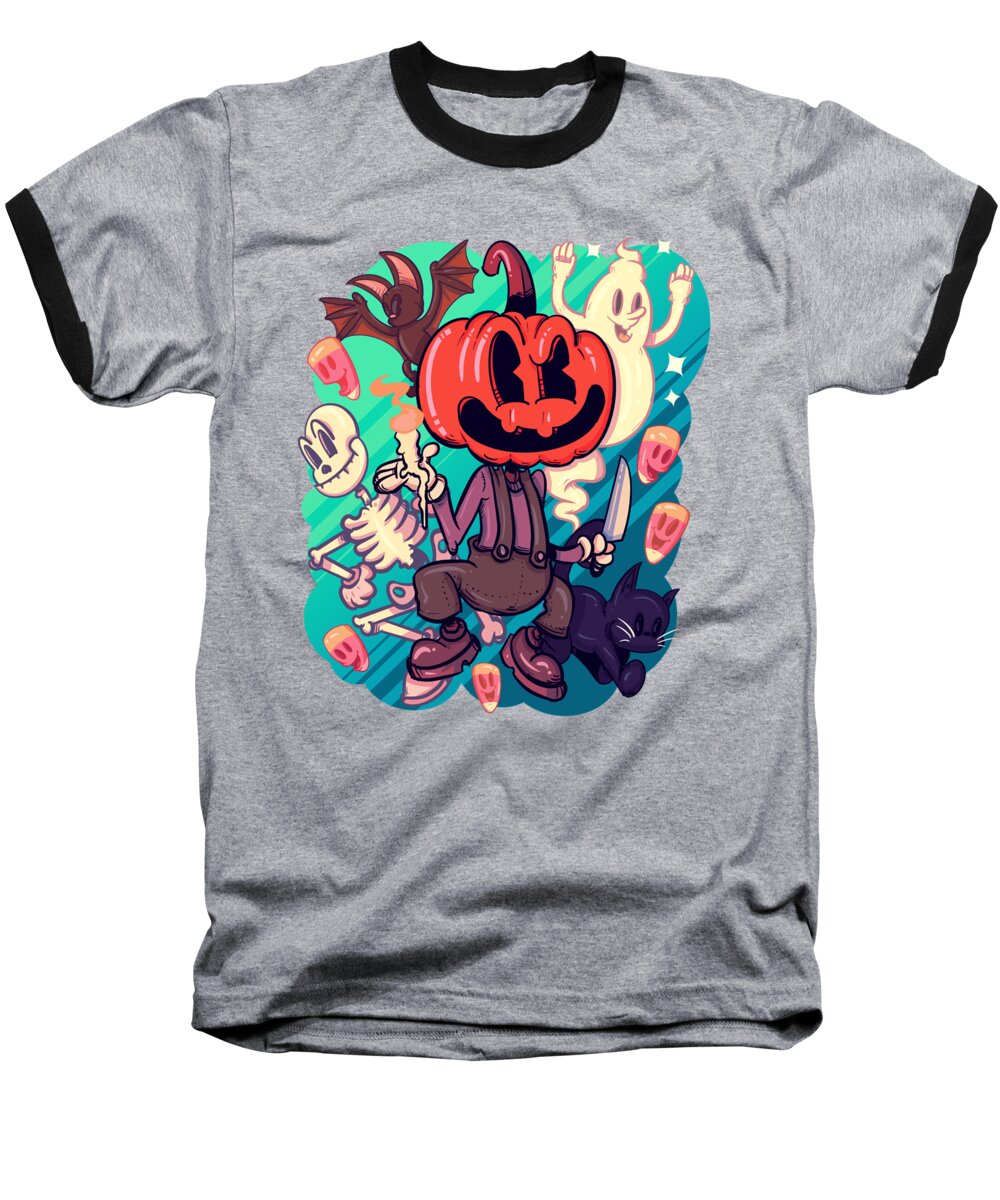Halloween Baseball T-Shirt featuring the drawing Rubber Hose Halloween by Ludwig Van Bacon