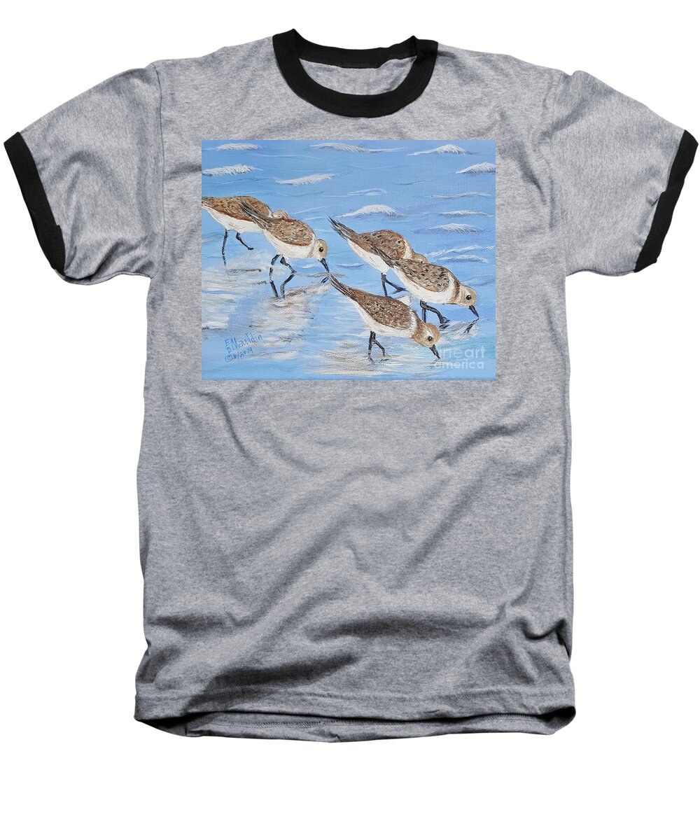 Sandpipers Baseball T-Shirt featuring the painting Sandpipers by Elizabeth Mauldin