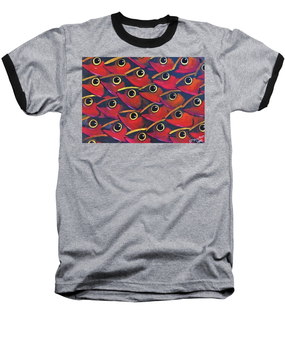 School Of Fish Baseball T-Shirt featuring the painting School of Eyes by Joan Stratton