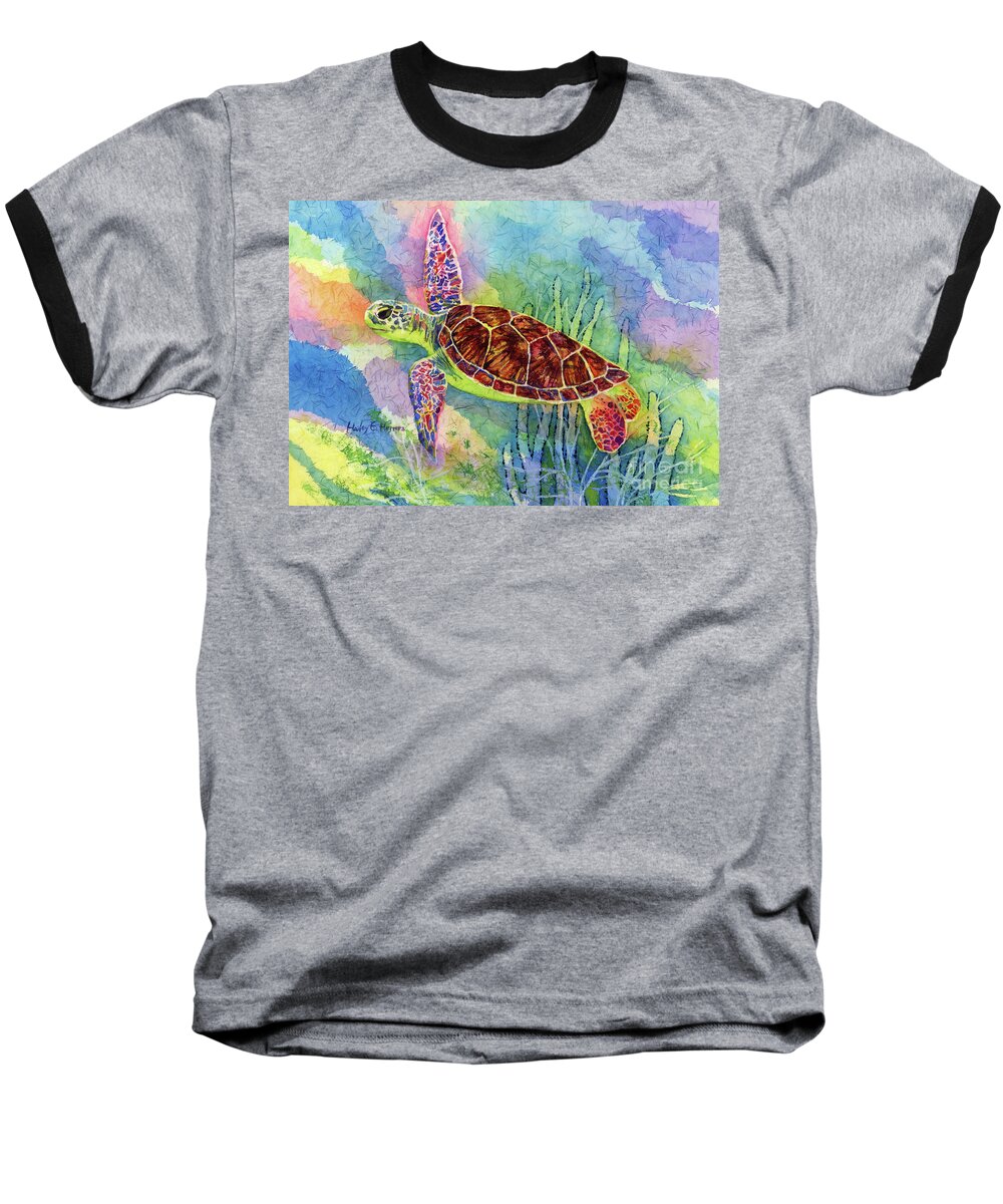Turtle Baseball T-Shirt featuring the painting Sea Turtle-pastel colors by Hailey E Herrera