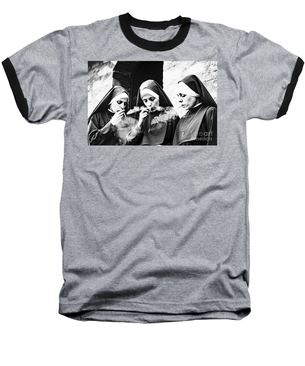 Nuns Baseball T-Shirt featuring the photograph Smoking Nuns by Mindy Sommers