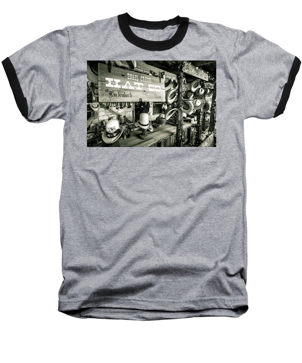 Dark Baseball T-Shirt featuring the photograph Snail Creek Hat Company by Andy Crawford