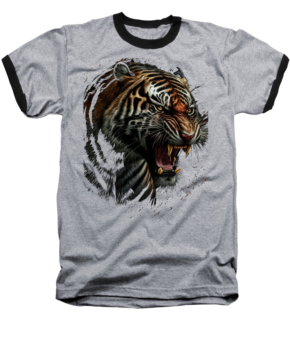 Tiger Baseball T-Shirt featuring the digital art Snarling Tiger by Daniel Eskridge