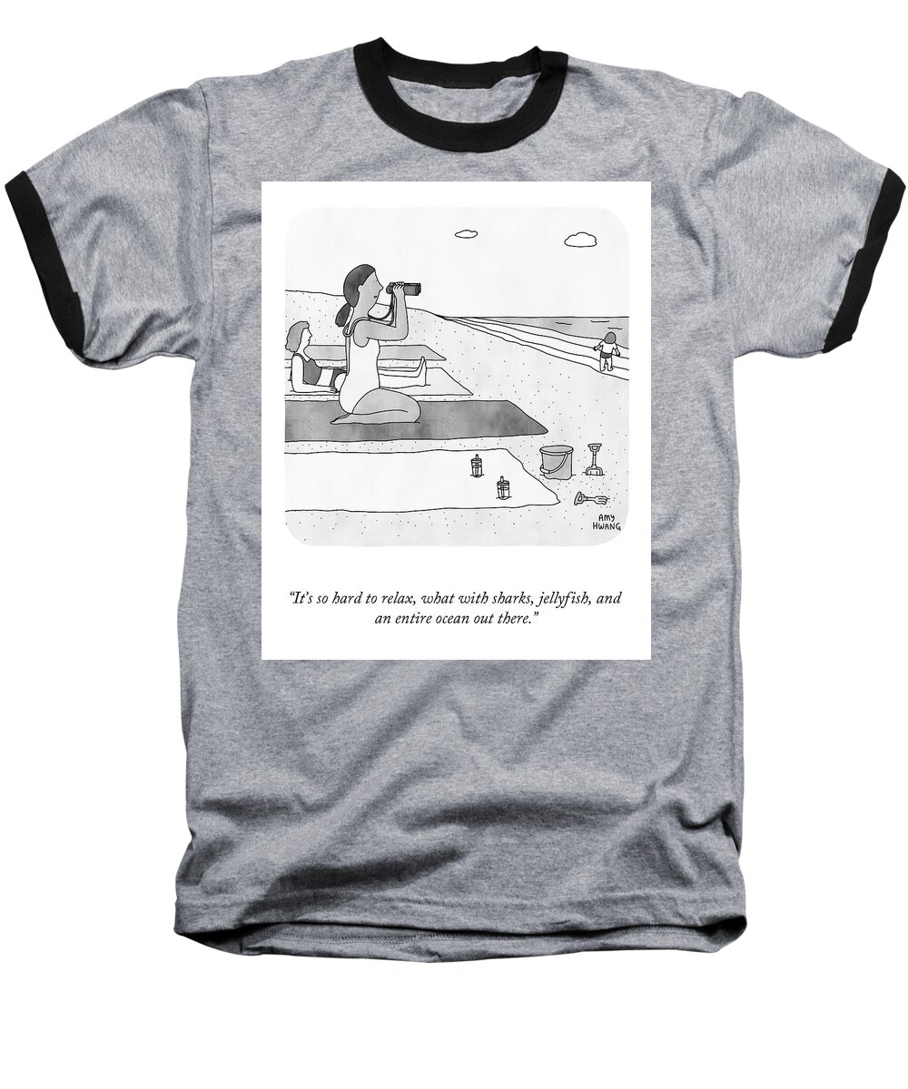 It's So Hard To Relax Baseball T-Shirt featuring the drawing So Hard to Relax by Amy Hwang