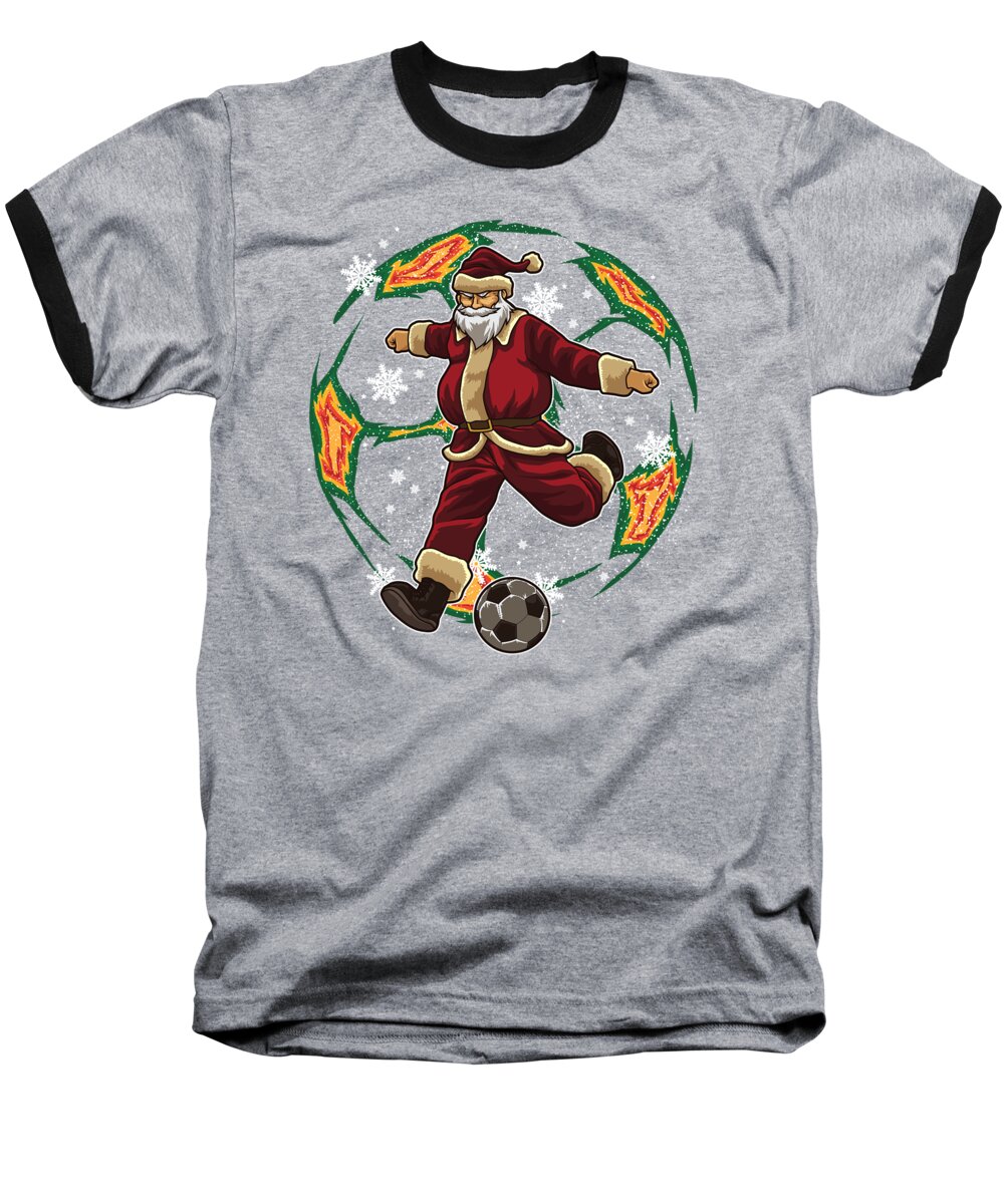 Christmas Time Baseball T-Shirt featuring the digital art Soccer Playing Santa Claus Christmas Soccer Team by Mister Tee