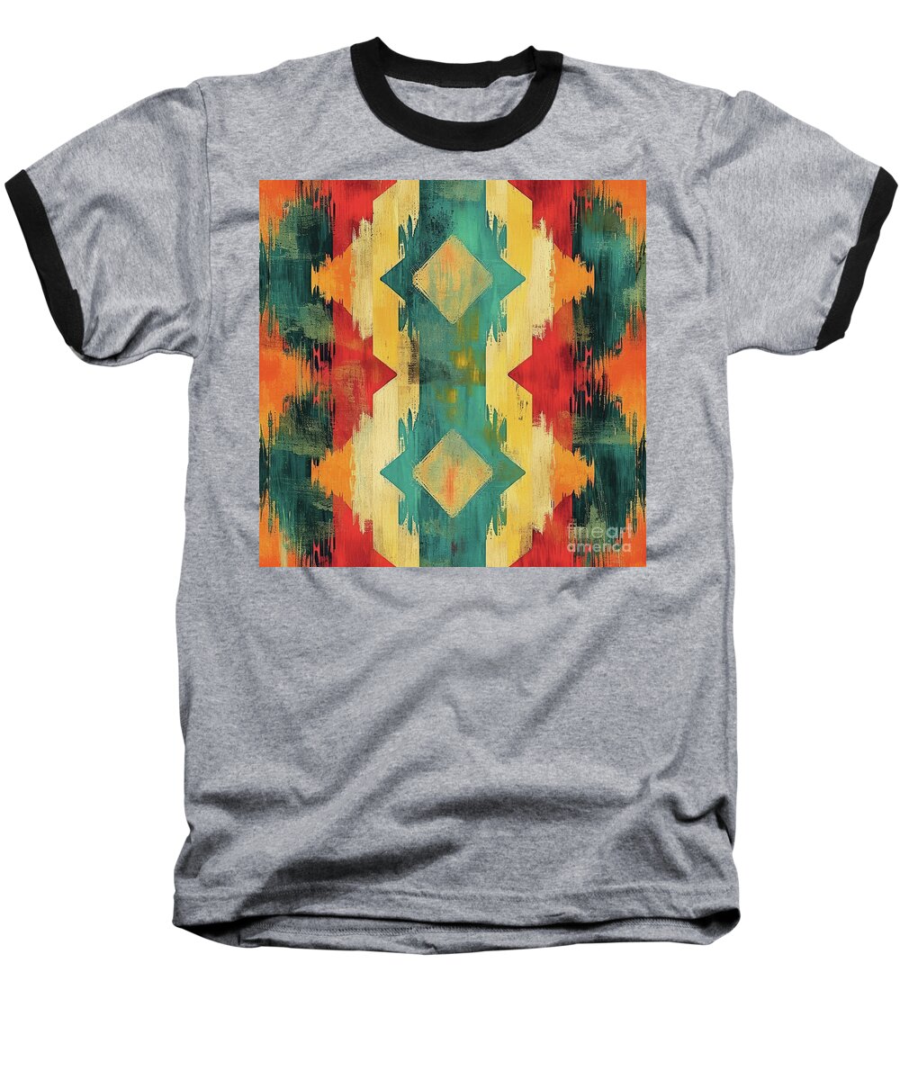 Southwestern Baseball T-Shirt featuring the painting Southwestern Pattern by Tina LeCour
