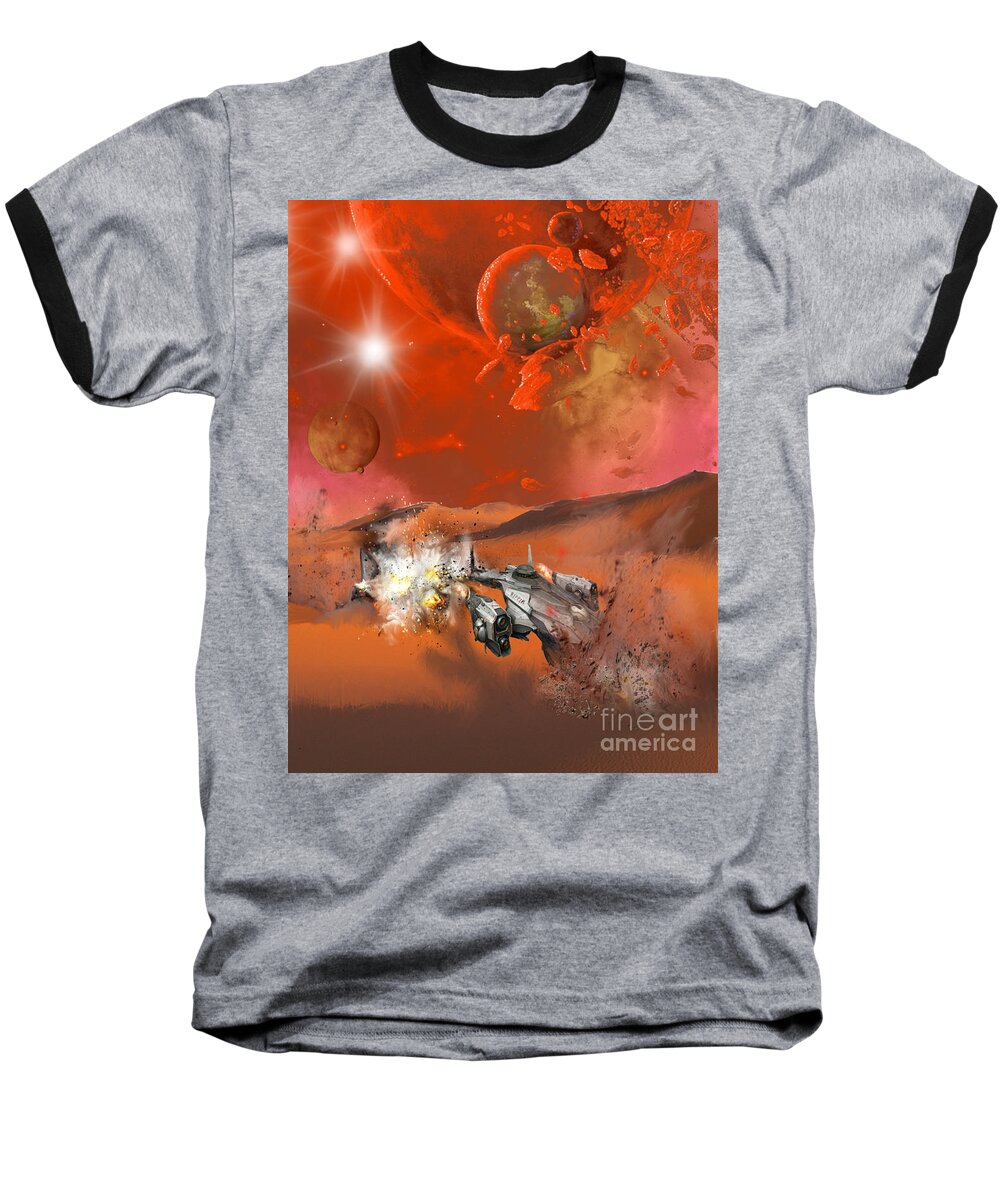 Spaceship Baseball T-Shirt featuring the digital art Spaceship by Darren Cannell