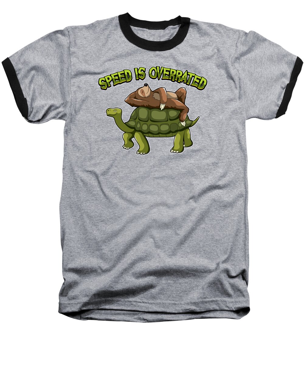 Sloth Baseball T-Shirt featuring the digital art Speed Is Overrated Sloth Rides A Turtle by Mister Tee