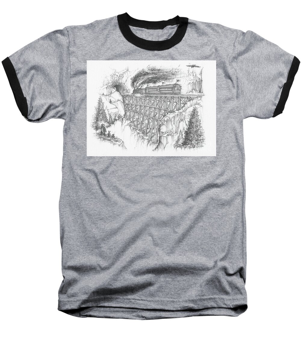 Train Baseball T-Shirt featuring the drawing Spirit of 98 Train by Scott and Dixie Wiley
