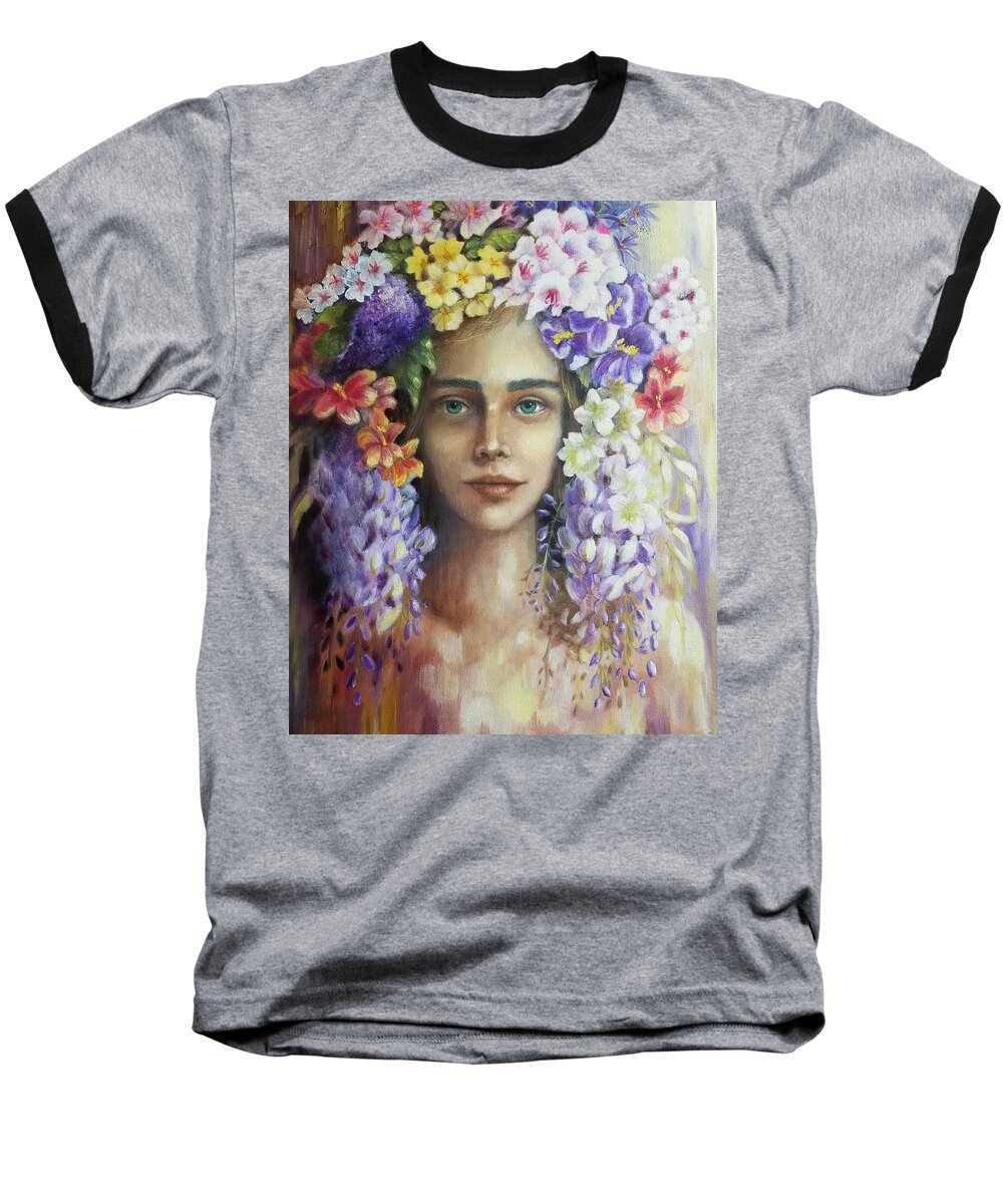 Spring Baseball T-Shirt featuring the painting Flower Girl. by Caroline Philp