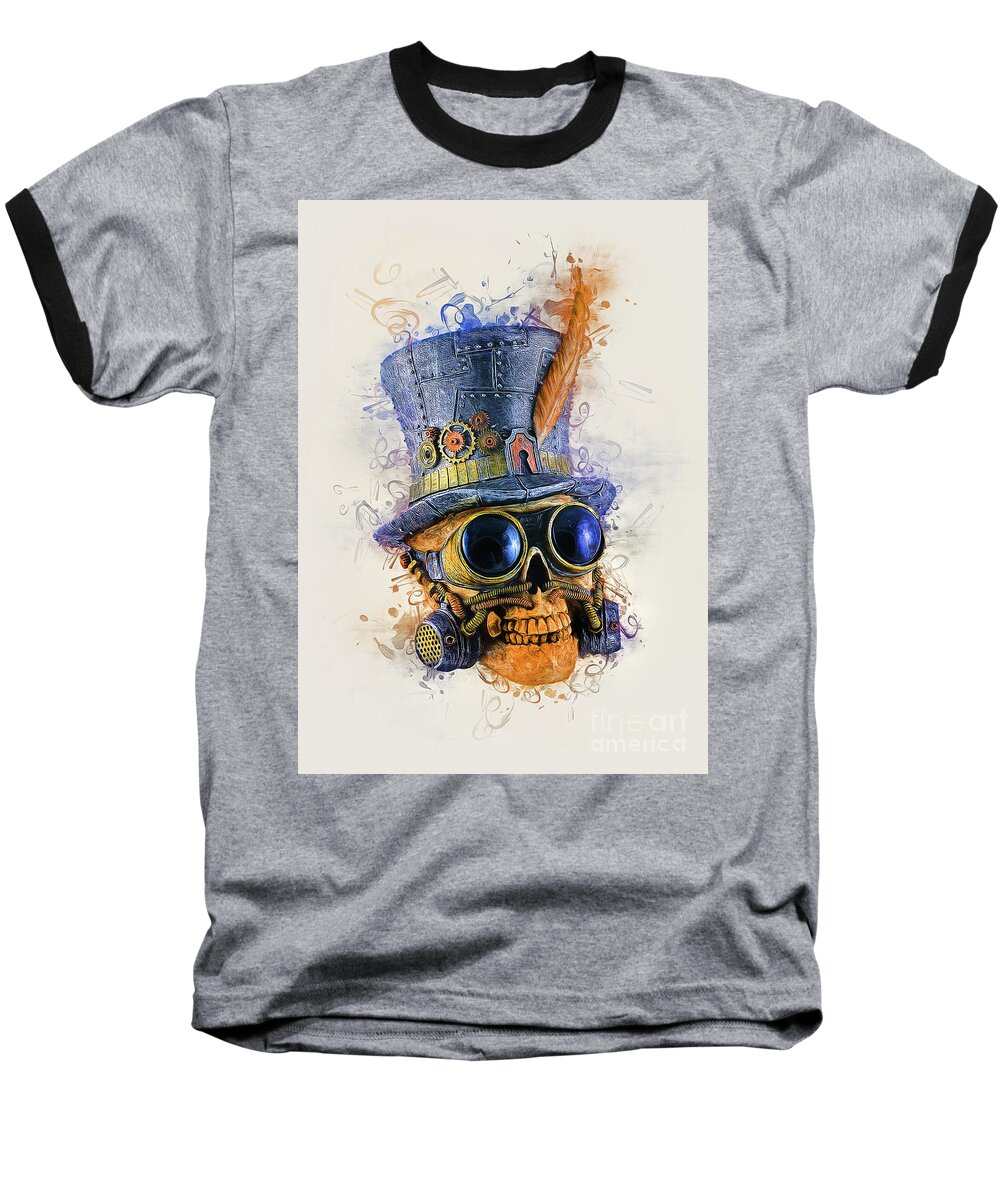 Art Baseball T-Shirt featuring the digital art Steampunk Skull Art by Ian Mitchell