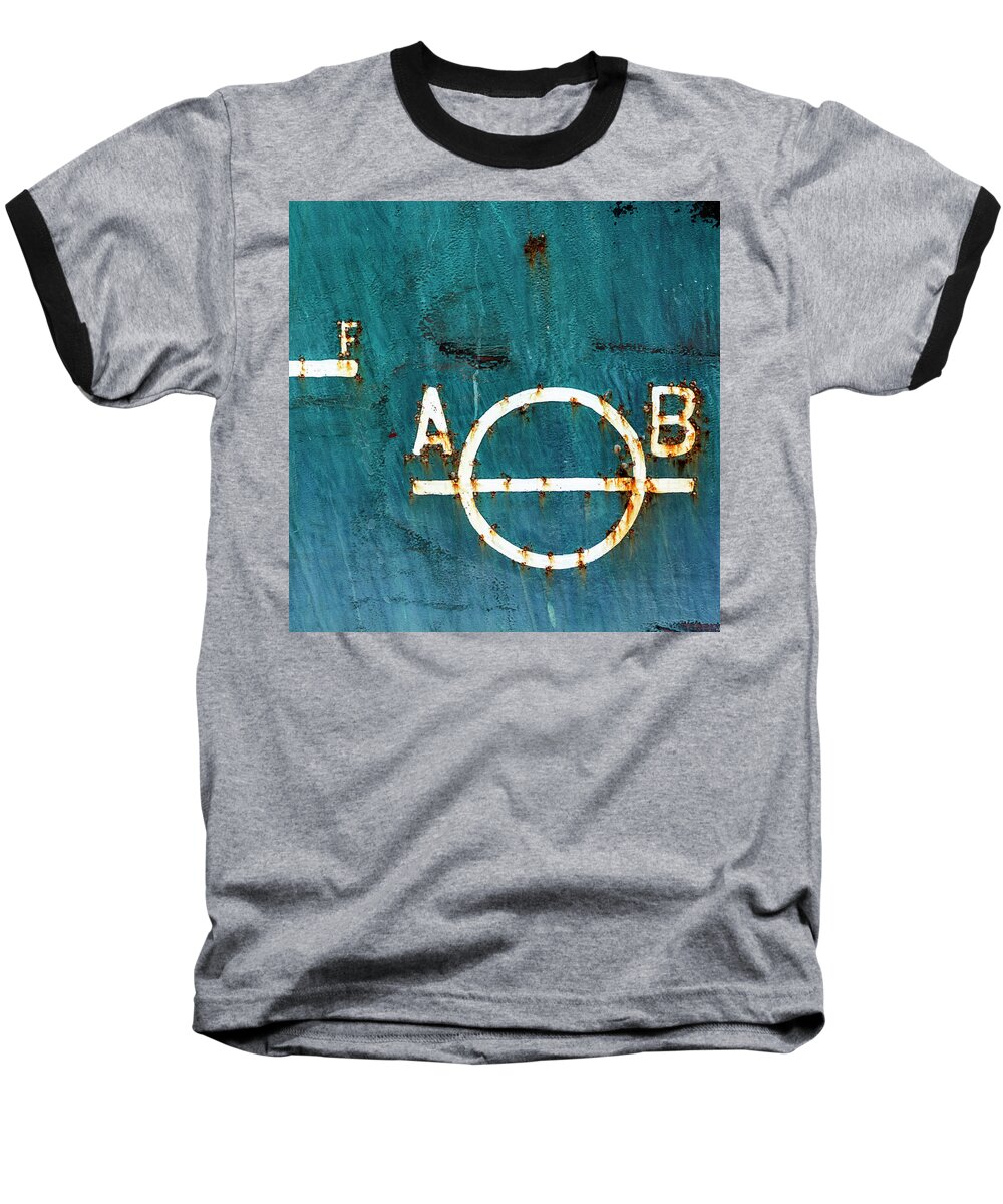50mm Baseball T-Shirt featuring the photograph Steel Ship Lettering by Tony Locke