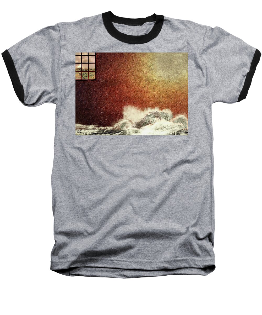 Orange Baseball T-Shirt featuring the digital art Storm Against the Walls by Amy Shaw