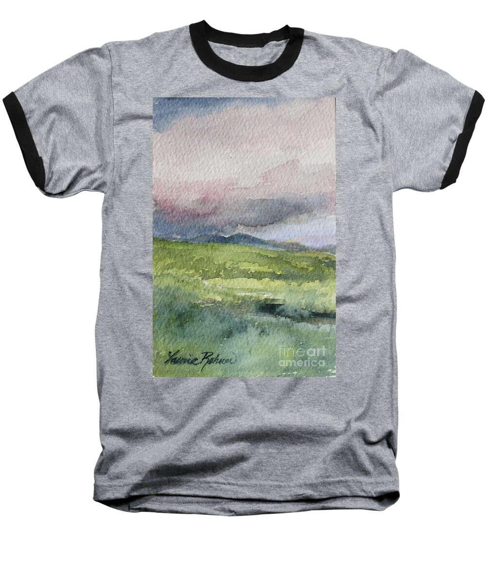 Watercolor Baseball T-Shirt featuring the painting Stormy Skies by Laurie Rohner