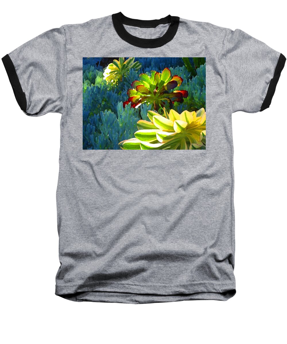 Succulent Baseball T-Shirt featuring the painting Succulents Backlit on Blue 2 by Amy Vangsgard