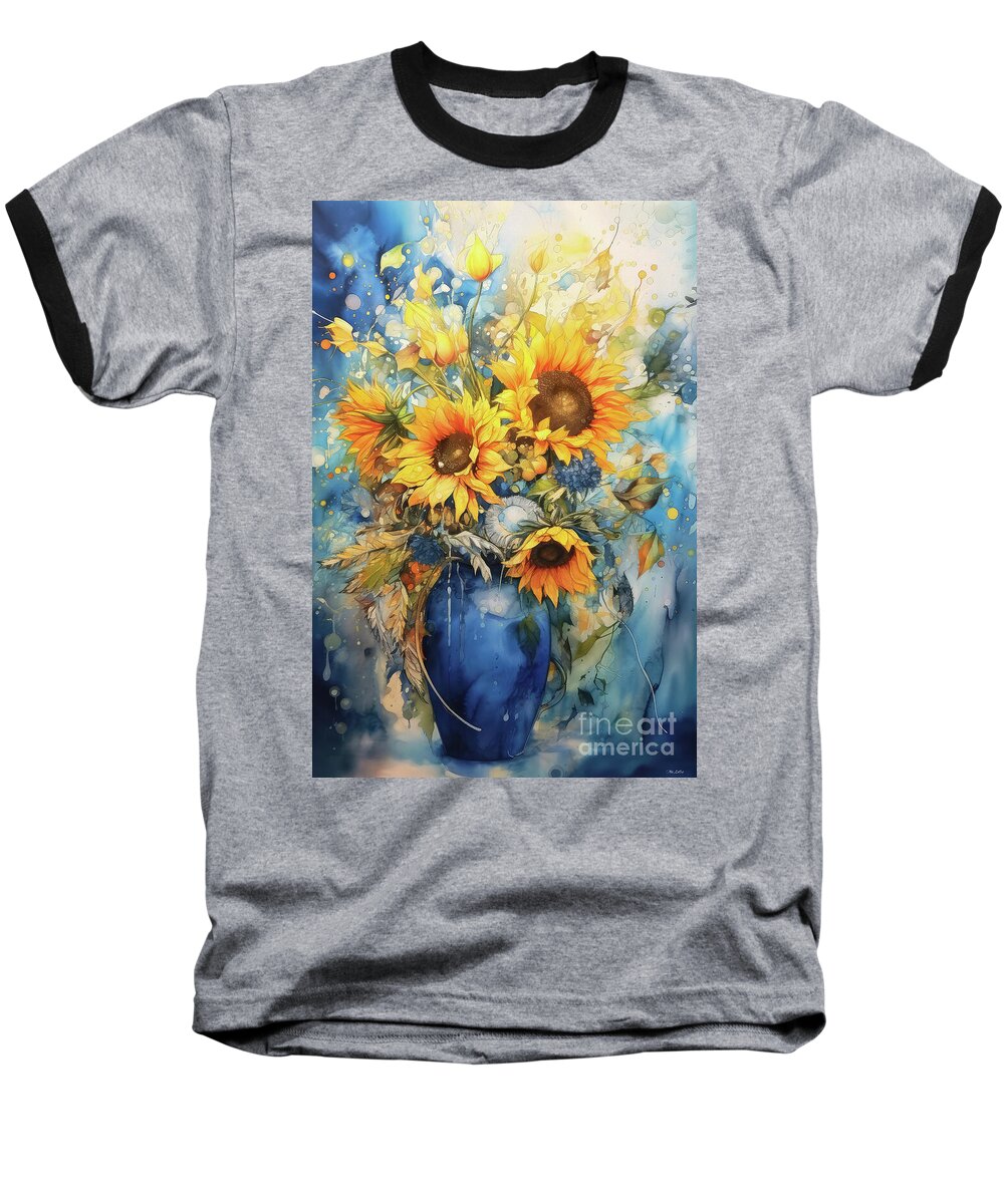 Sunflowers Baseball T-Shirt featuring the painting Summer Sunflower Bouquet by Tina LeCour