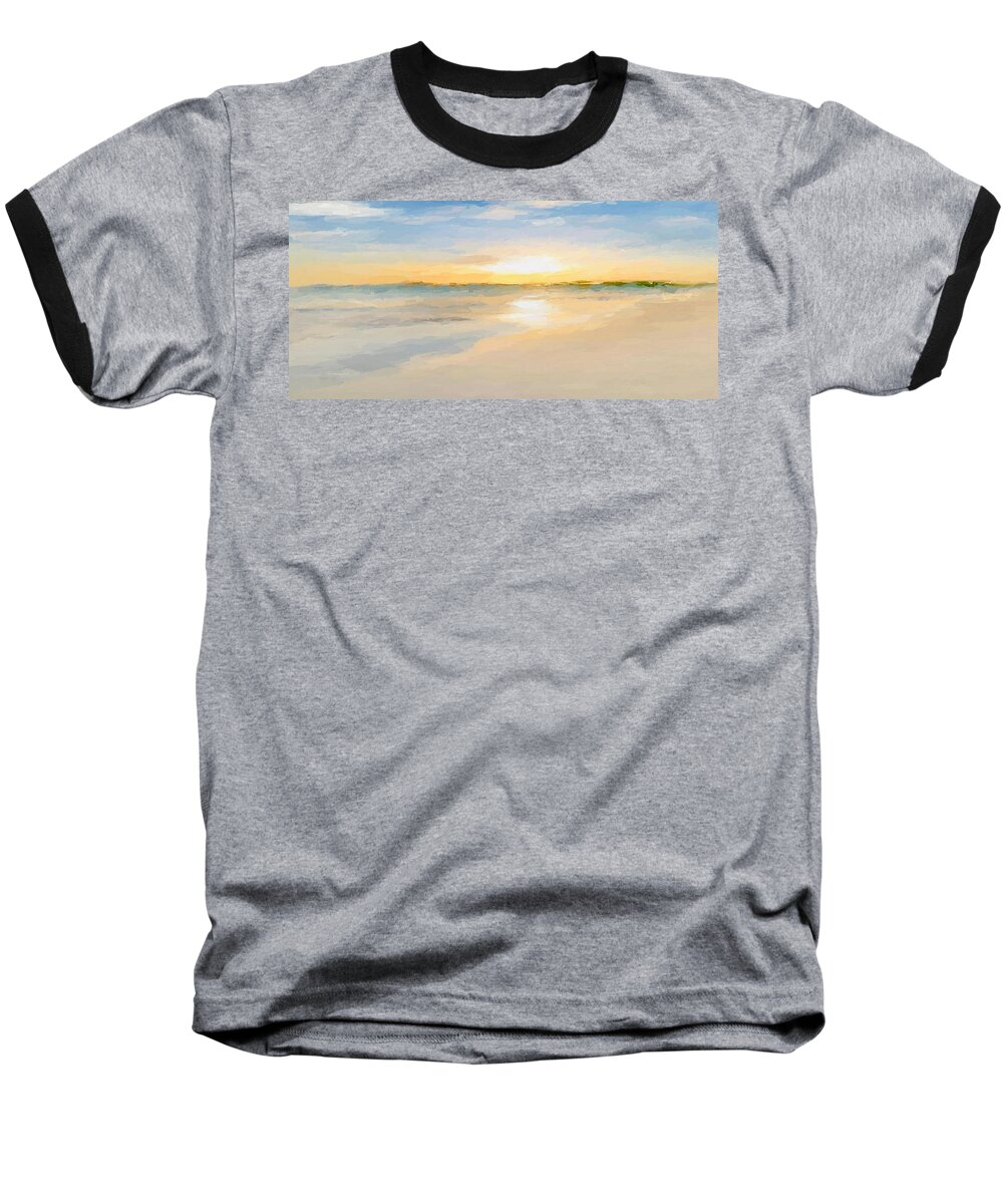 Anthony Fishburne Baseball T-Shirt featuring the mixed media Sun Beach Bathing by Anthony Fishburne