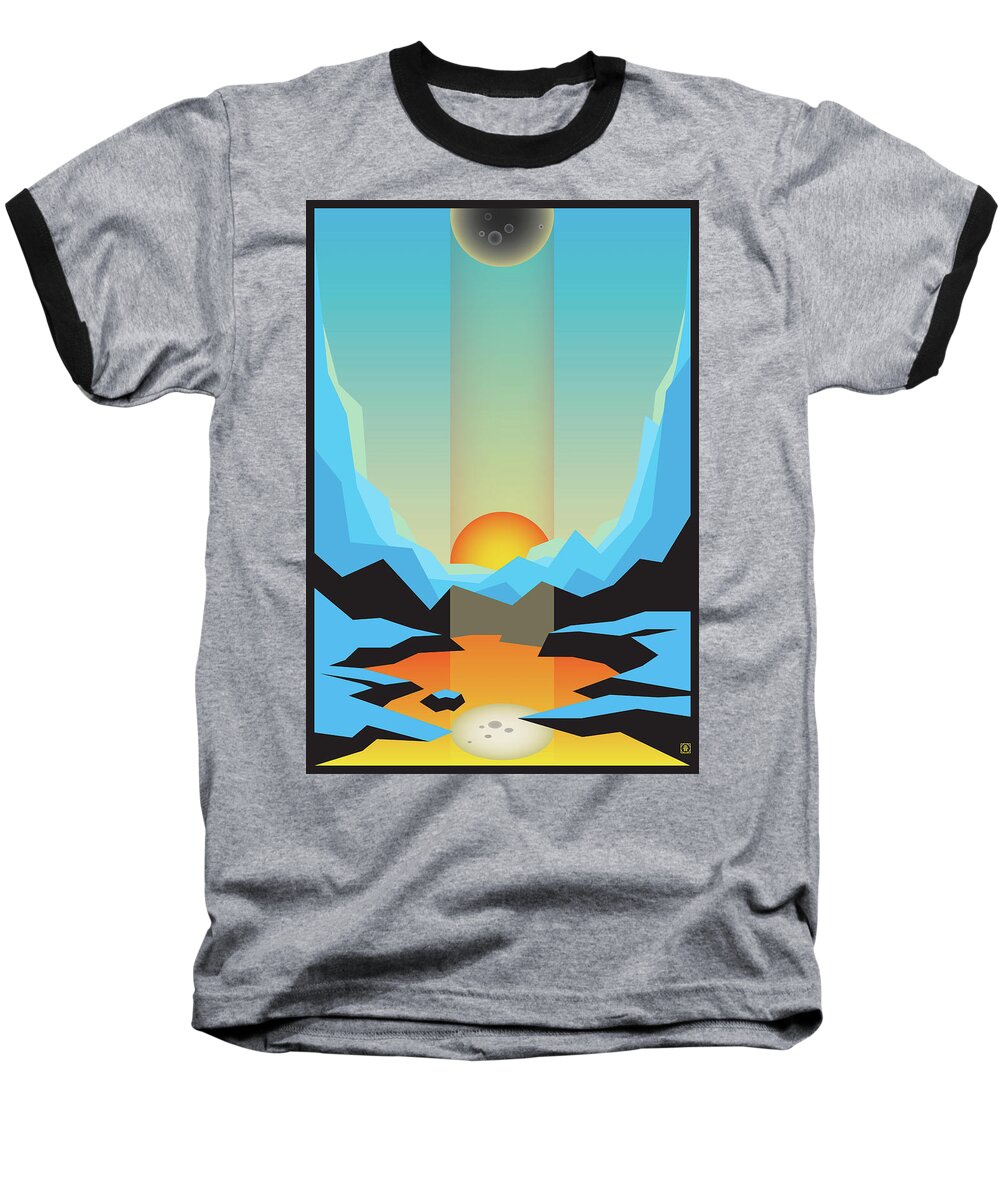Landscape Baseball T-Shirt featuring the mixed media Sun Moon Water by Milton Thompson