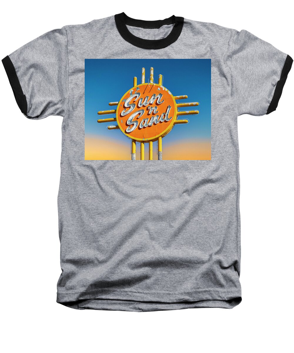 Route 66 Baseball T-Shirt featuring the photograph Sun 'n Sand by Stephen Stookey
