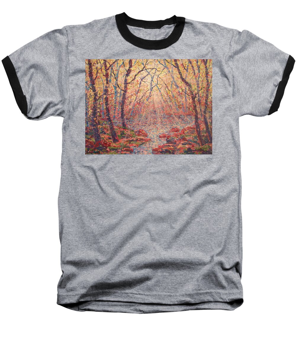 Painting Baseball T-Shirt featuring the painting Sun Rays Through The Trees. by Leonard Holland