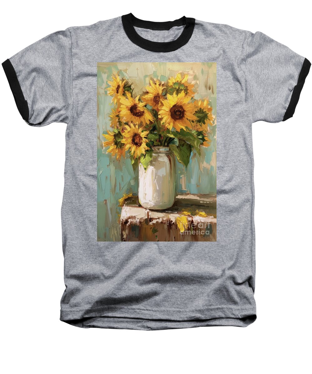 Sunflowers Baseball T-Shirt featuring the painting Sunflowers In A Jar by Tina LeCour