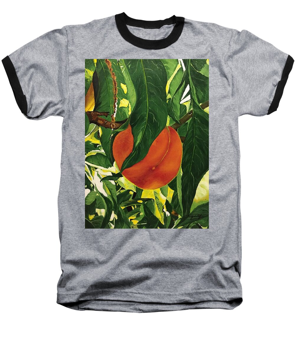 Peach Baseball T-Shirt featuring the painting Sunny Day Peach by Sharon Duguay