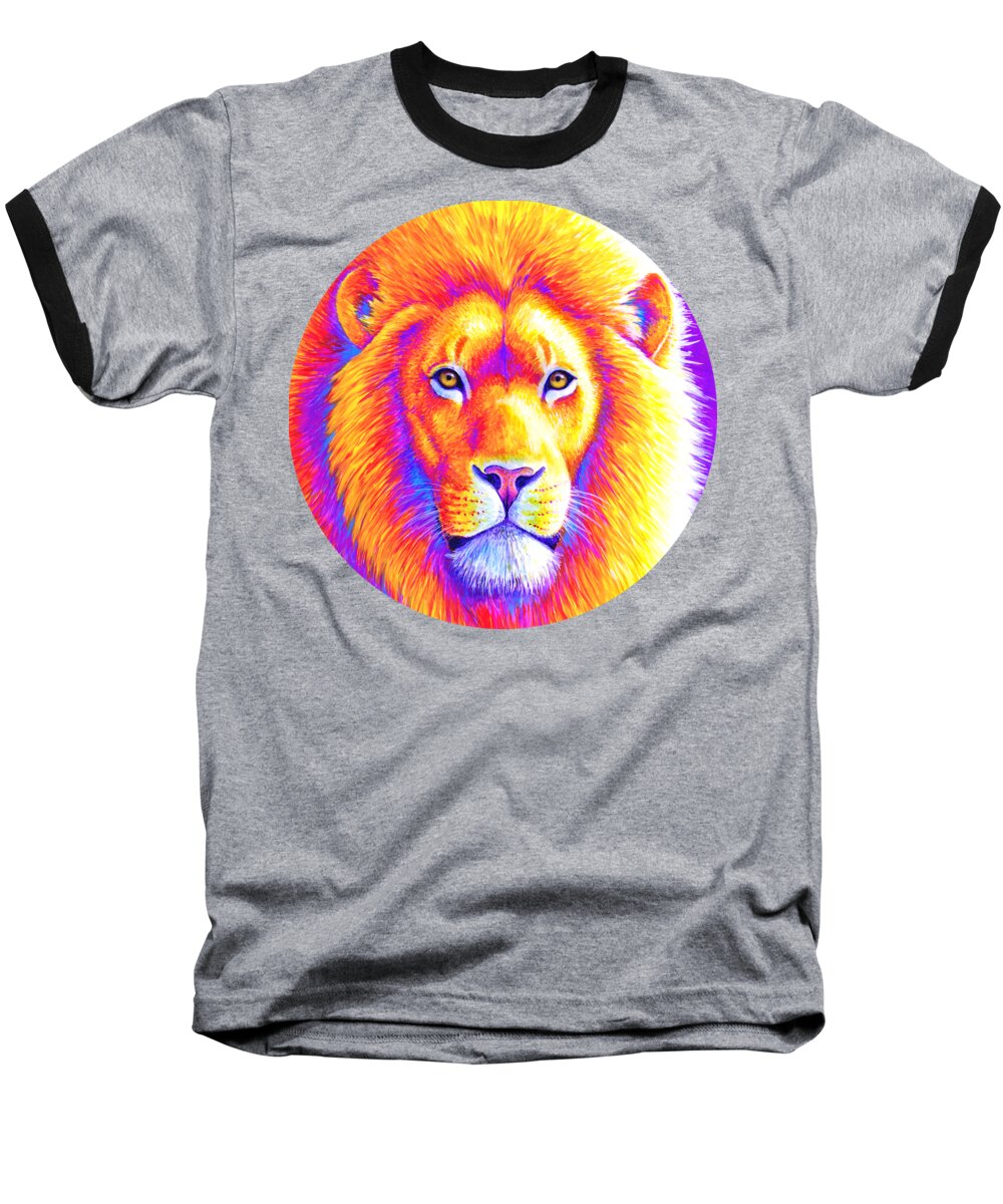 Lion Baseball T-Shirt featuring the painting Sunset on the Savanna - African Lion by Rebecca Wang