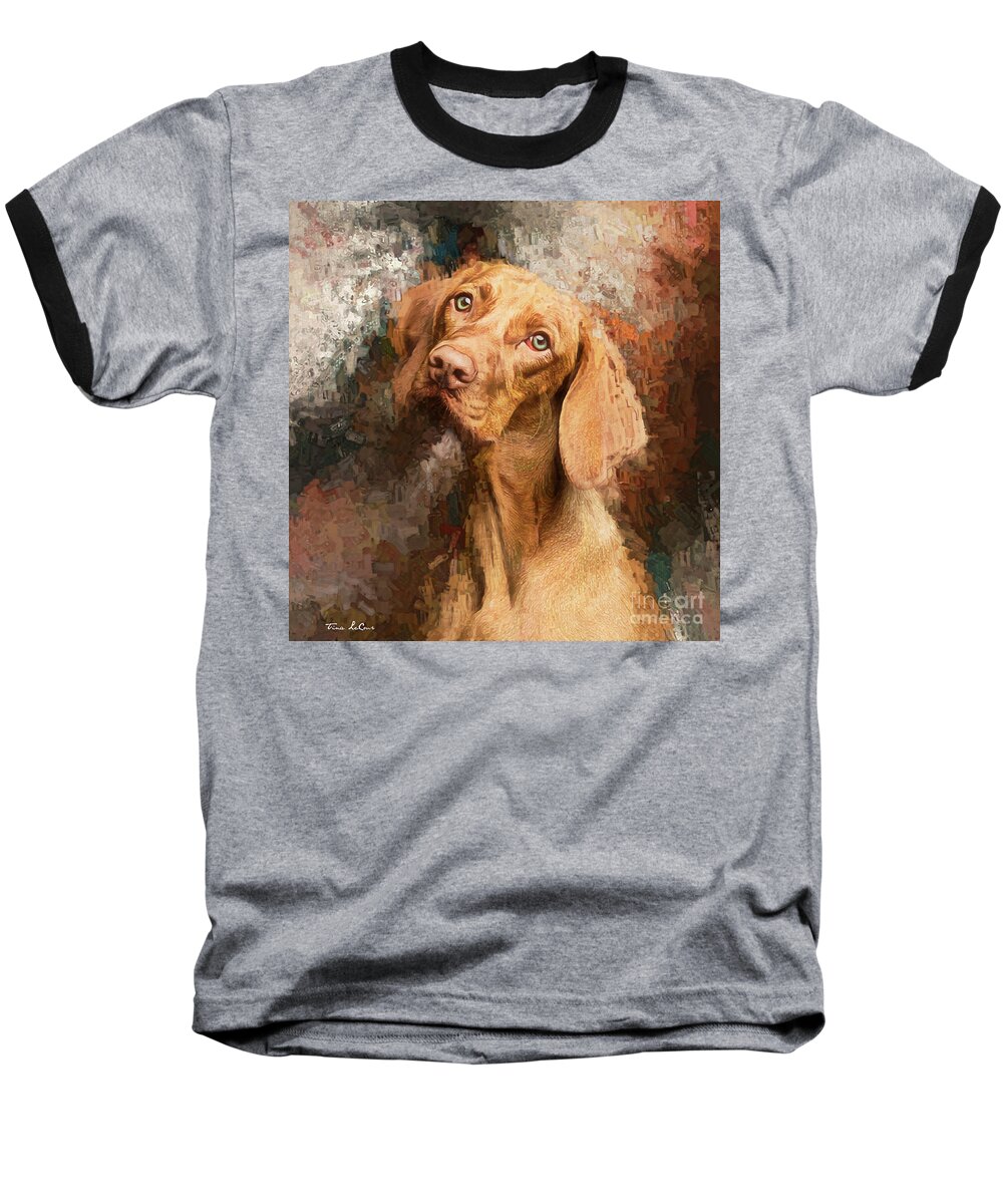 Vizsla Baseball T-Shirt featuring the painting Sweet Little Pout by Tina LeCour