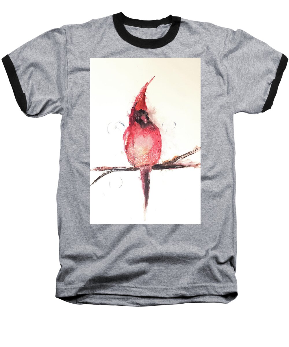 Swirly Baseball T-Shirt featuring the painting Swirly Cardinal by Lisa Kaiser