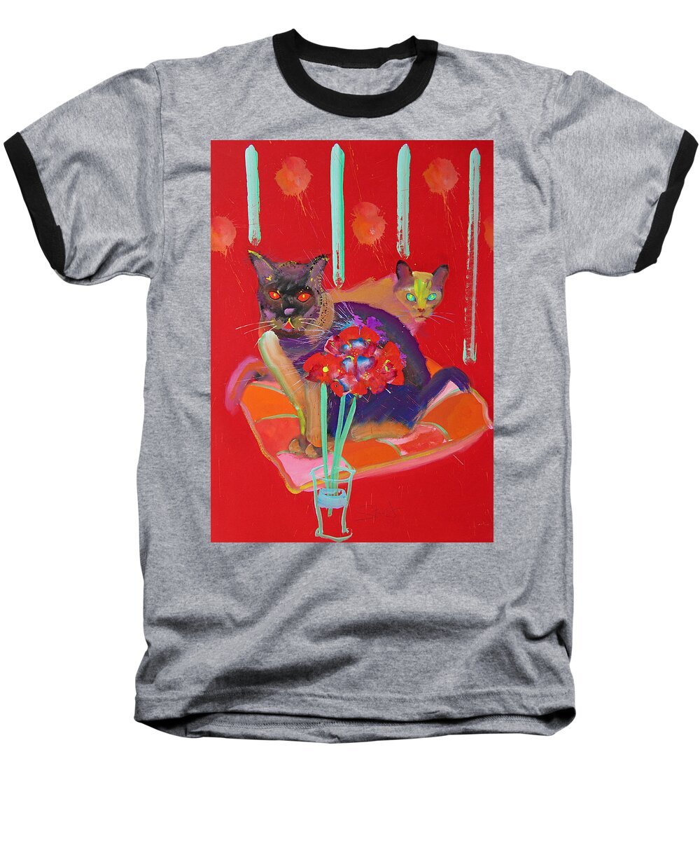 Burmese Cat Baseball T-Shirt featuring the painting Symphony In Red Two by Charles Stuart