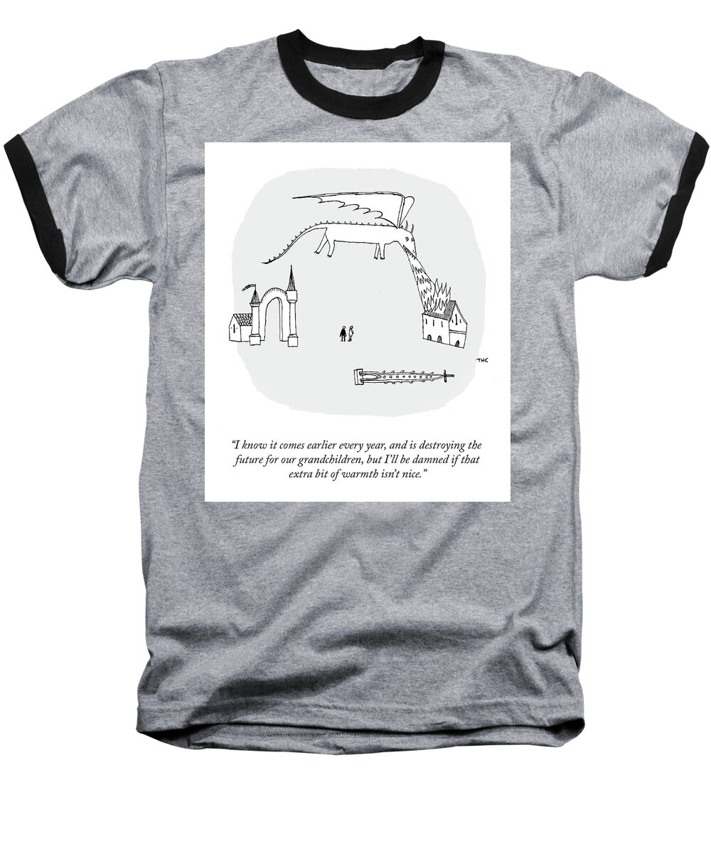 I Know It Comes Earlier Every Year Baseball T-Shirt featuring the drawing That Extra Bit Of Warmth by Tristan Crocker