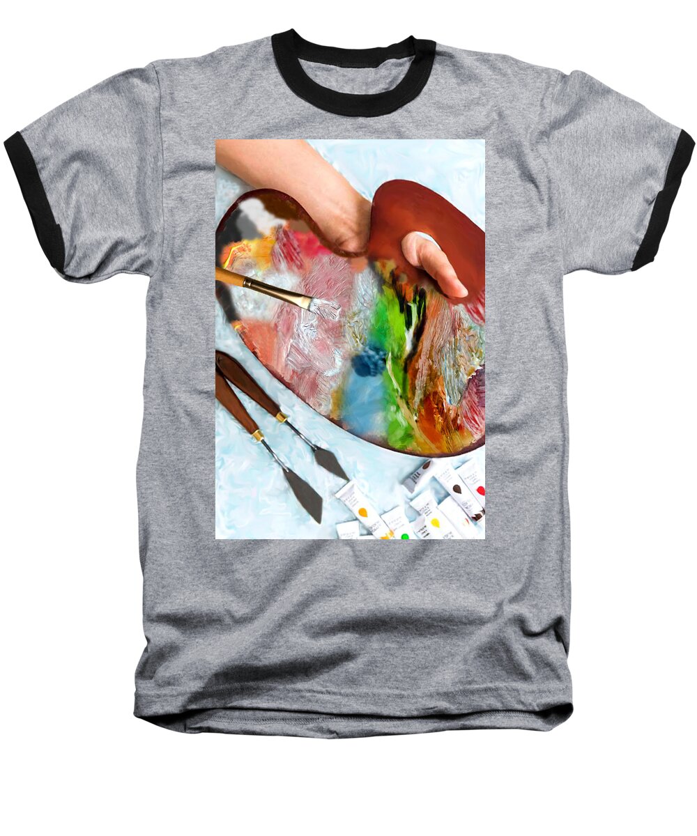 Palette Baseball T-Shirt featuring the mixed media The Artists Favorite Palette by Sandi OReilly