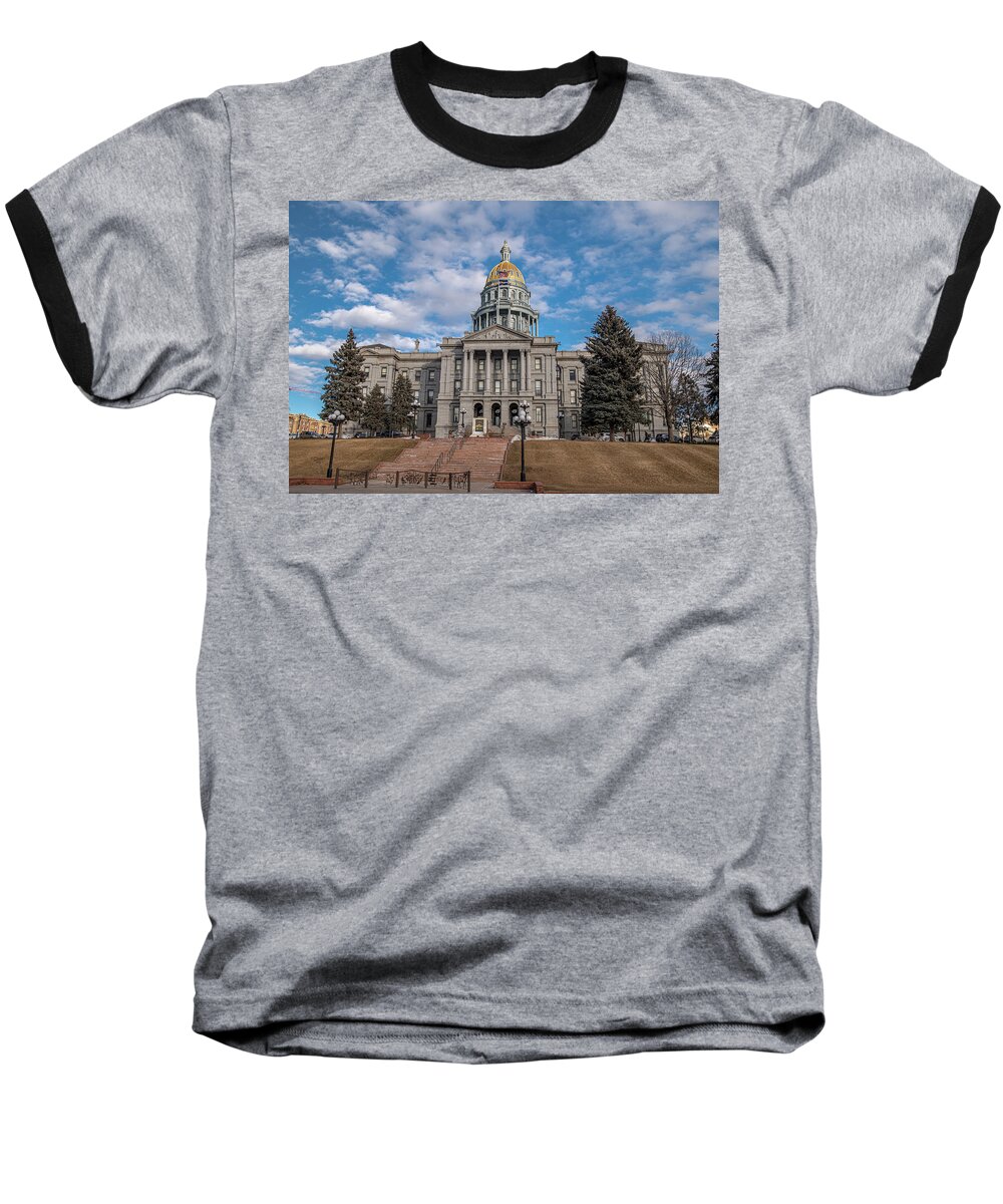Colorado Baseball T-Shirt featuring the photograph The Beautiful and Stately Capitol of Colorado in Denver by Gerald DeBoer