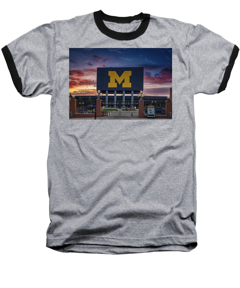 The Big House Baseball T-Shirt featuring the photograph The Big House - Michigan Stadium by Mountain Dreams