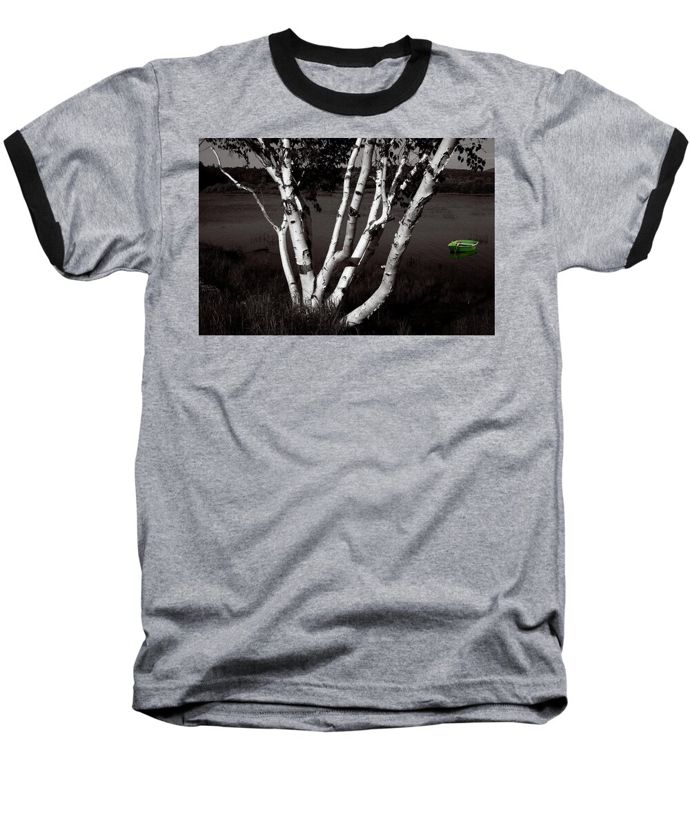 Birch Baseball T-Shirt featuring the photograph The Birch and the Green Dingy by Wayne King