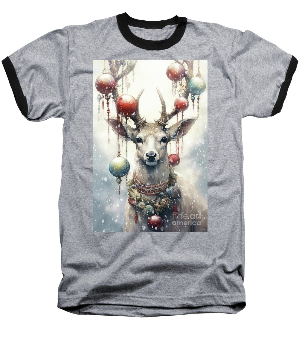 #faaadwordsbest Baseball T-Shirt featuring the painting The Christmas Deer by Tina LeCour