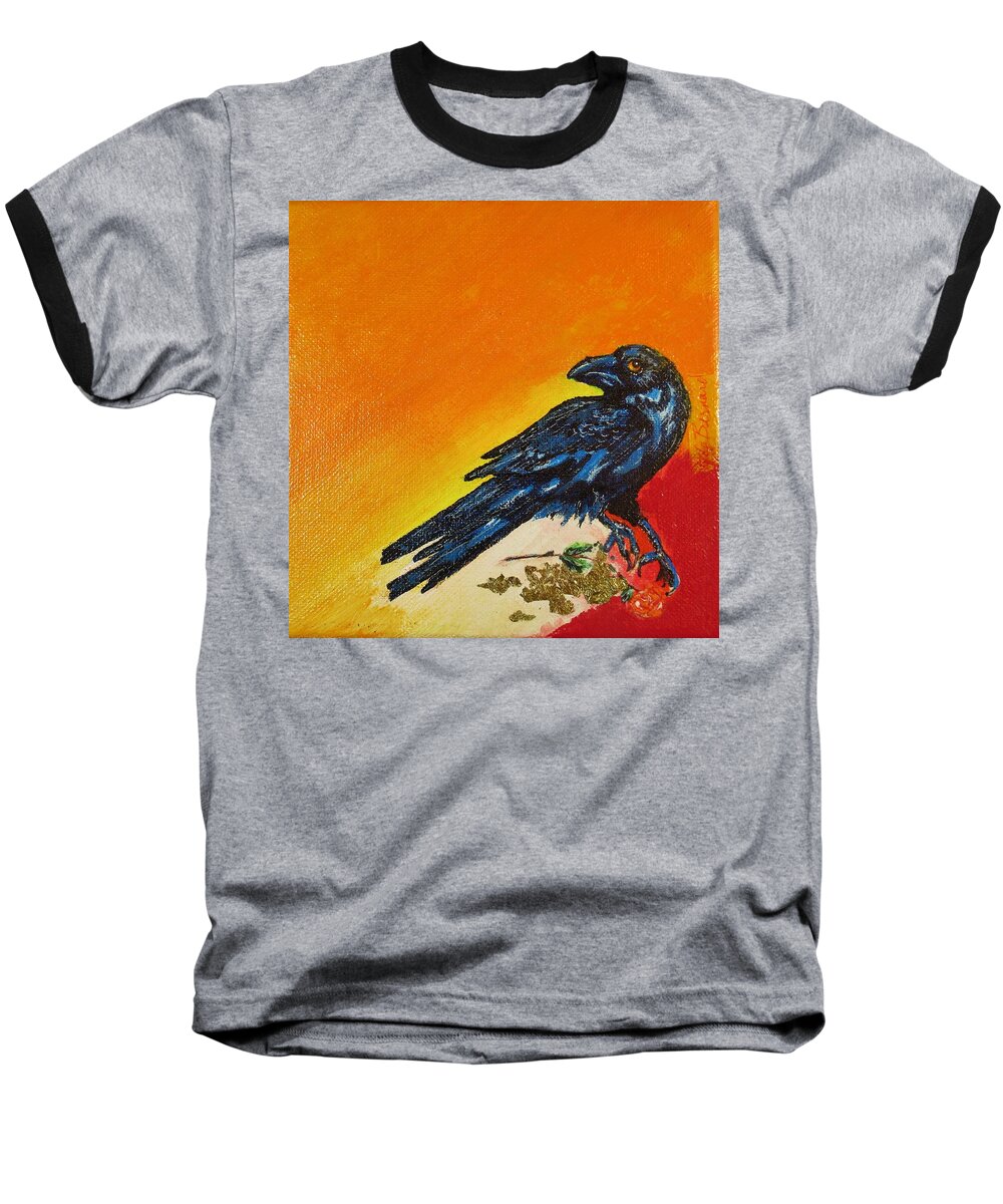 Crow Baseball T-Shirt featuring the painting The Collector by Dale Bernard