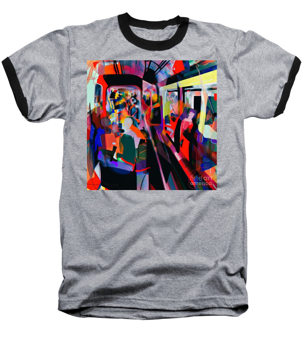 Colorful Baseball T-Shirt featuring the painting The Commute Art Print by Crystal Stagg