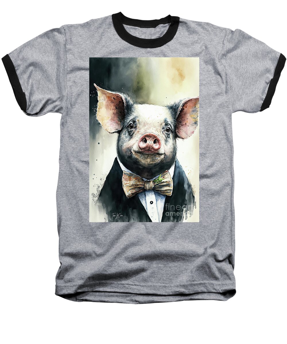 Pig Baseball T-Shirt featuring the painting The Distinguished Butler by Tina LeCour