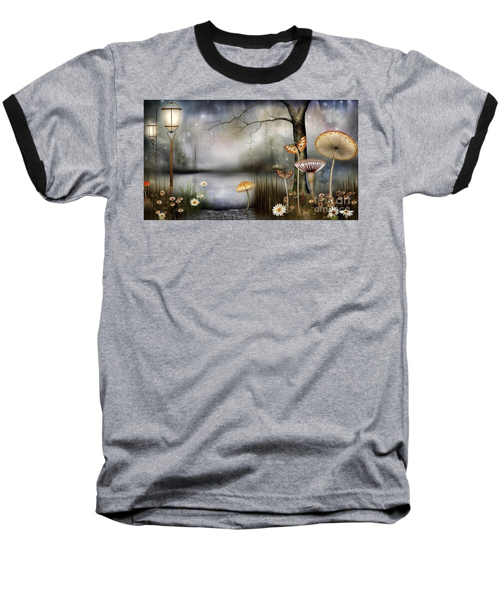  Nature Baseball T-Shirt featuring the digital art The diversity of nature on the shore of a lake. by Odon Czintos