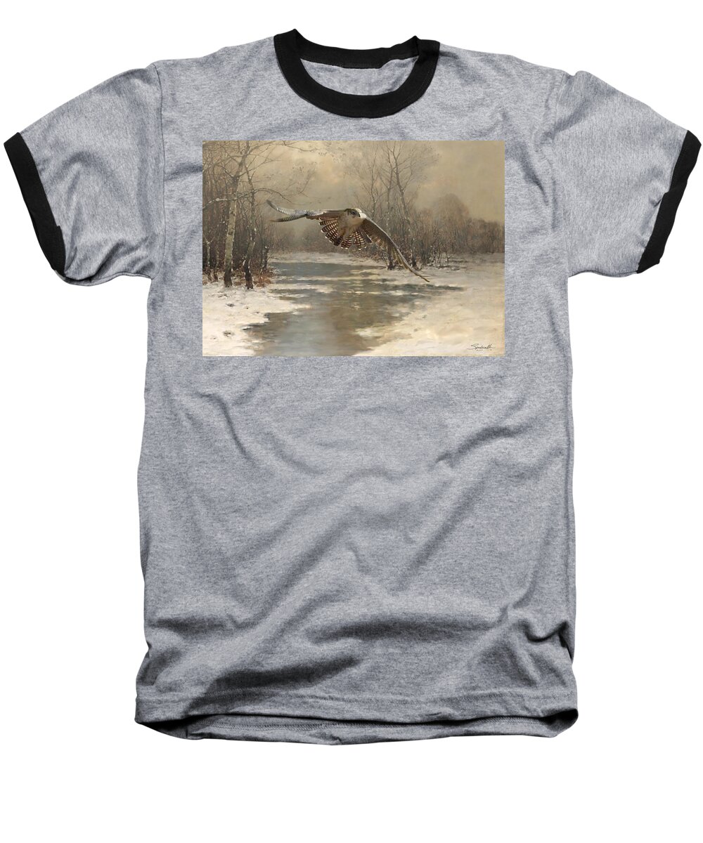 Bird Baseball T-Shirt featuring the mixed media The Falcon by M Spadecaller