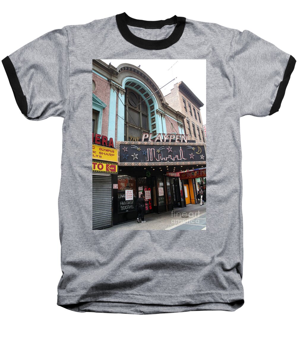 The Playpen Baseball T-Shirt featuring the photograph The former Playpen Porn Palace by Steven Spak